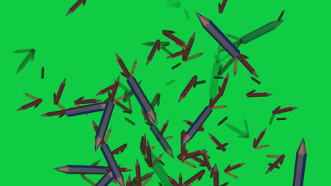 Colorful 3D Pencils Falling on Green Screen Background
