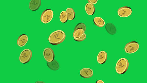 3D Indian Rupee Coins Falling on Green Screen Background