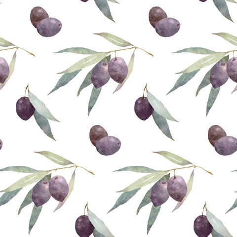 Watercolor olive branch hand drawn seamless pattern on white background