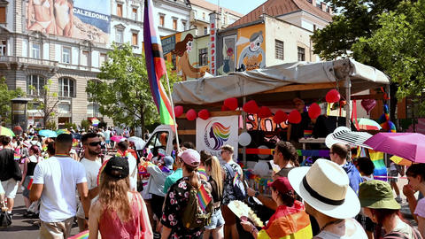 Budapest, Hungary June 27, 2026 Pride parade vehicle and participants