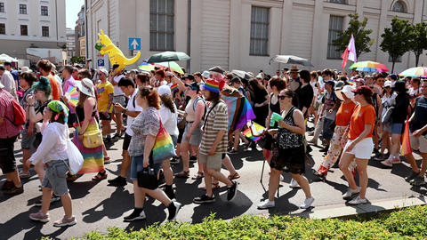 Budapest, Hungary June 27, 2026 Pride march participants in street