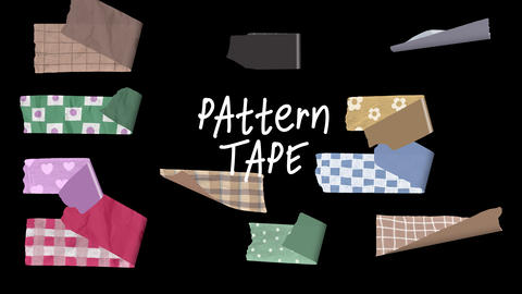 Hand-drawn Animated Pattern Tape Pack — 11 Pieces | Washi Tape, Check, Floral | Alpha | 4K ProRes