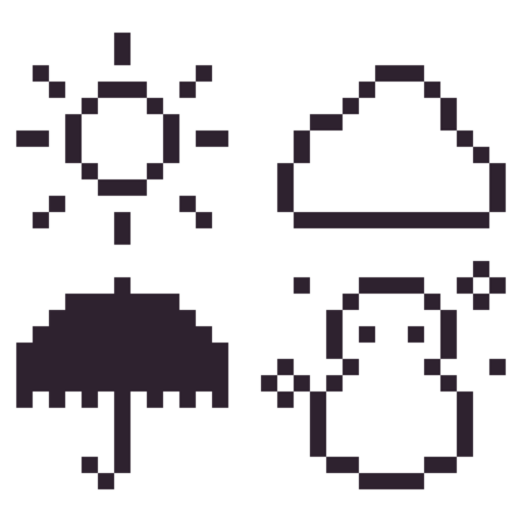 Pixel Art Weather Icon Set,Transparent Background