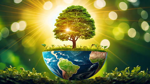 Tree On Rotating Earth Eco Renewable Concept