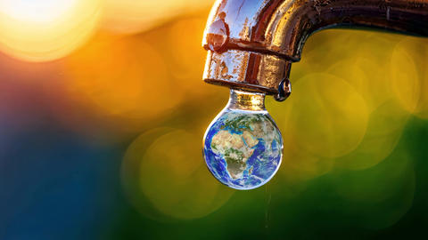 Rotating Earth Water Drop From Leaking Faucet