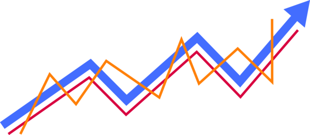 Rising business arrow chart with multiple trend upward lines growth vector illustration