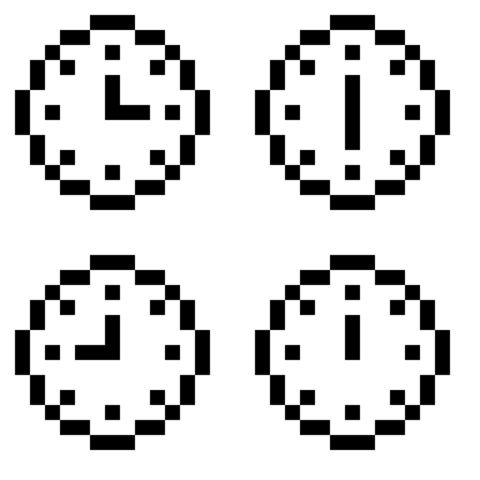4 Sets of Monochrome Pixel Art Mini Clock Icons,Transparent Background