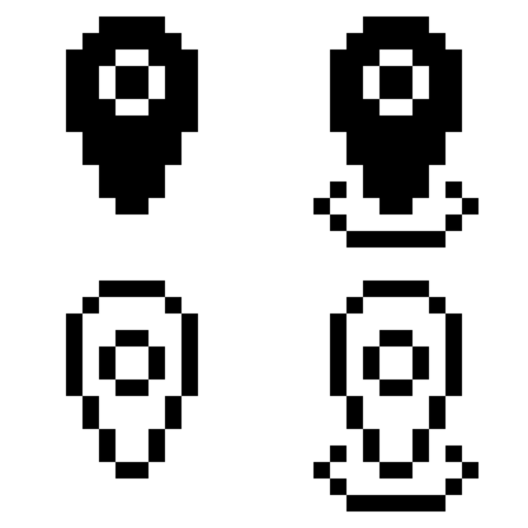 4 Sets of Monochrome Pixel Art Mini Map pin Icons,Transparent Background