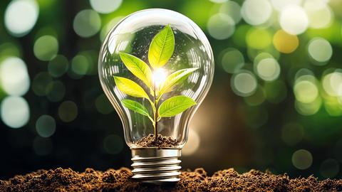 Green Plant Inside Light Bulb Eco Renewable Concept