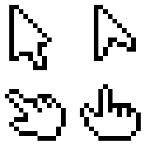 4 Sets of Monochrome Pixel Art Mini Cursor Icons,Transparent Background