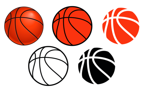 basketball ball - set of color and black and white vector illustration, white background