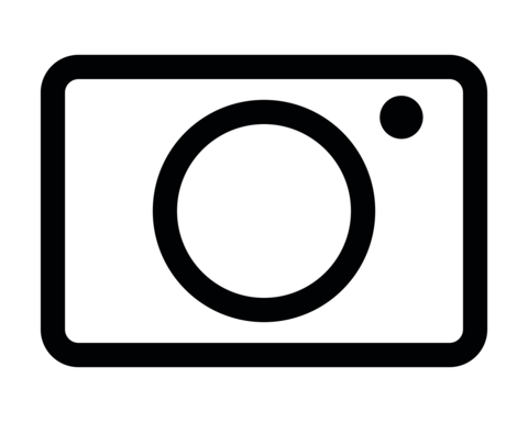 camera line icon symbol, vector black and white silhouette shape illustration isolated on white