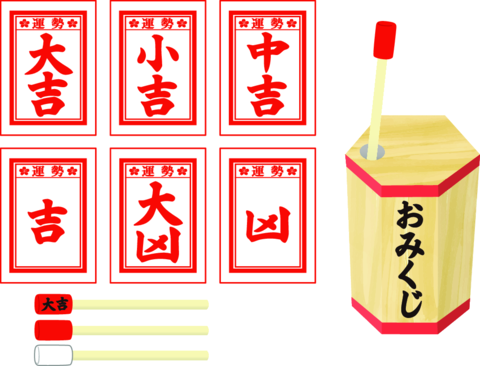 おみくじの和風イラスト素材(セット)