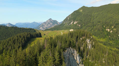 Aerial view of Postalm plateau with Rinnkogel mountain in Dachstein Alps, Austria