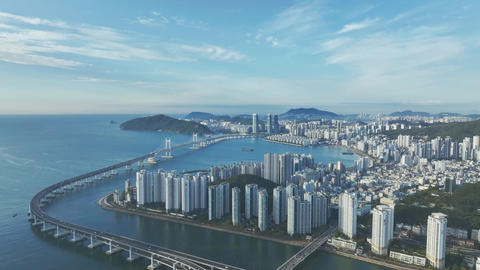 Aerial view of Marine City in Busan, sunrise