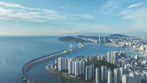 Aerial view of Marine City in Busan, sunrise