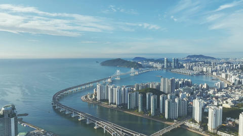 Aerial view of Marine City in Busan, sunrise