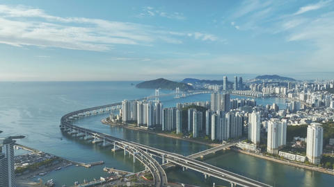Aerial view of Marine City in Busan, sunrise