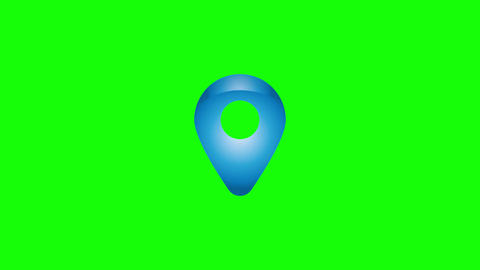 Blue 3D Map Pin Location Icon Animation on Green Screen Chroma Key for Travel and Navigation