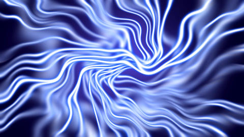 Abstract blue energy discharge animation with electric light waves and glowing swirling trails