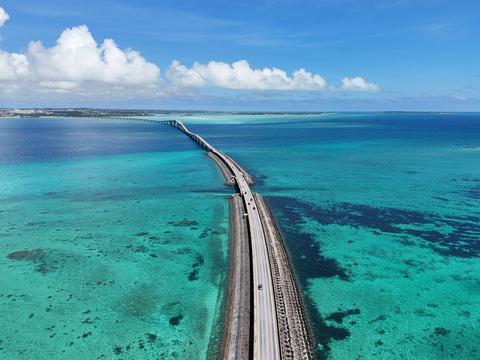 Miyakojima Irabu Bridge Aerial Photo Over Tropical Blue Ocean