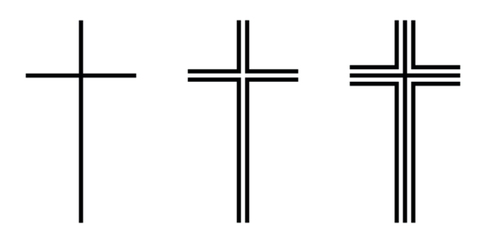 Christian cross, set of black and white vector silhouette illustration of religious Latin cross