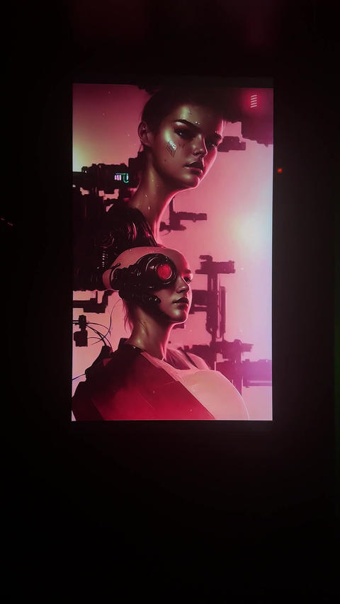 emale portrait transitions into a male portrait, then transforms into a humanoid robot