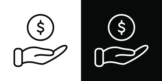 Hand Holding Dollar Coin Line Icon Set. Financial Support, Investment, And