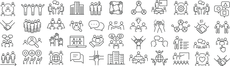 Monochrome Business Team Line Icon Set