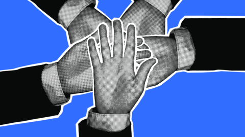 Halftone Business Hands Stacking Unity Teamwork Illustration