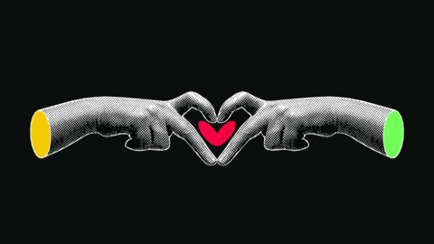 Halftone Hands Finger Heart Gesture Dark Illustration