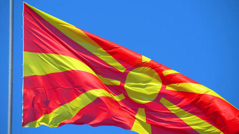 North Macedonia national flag waving in the wind, realistic fabric motion