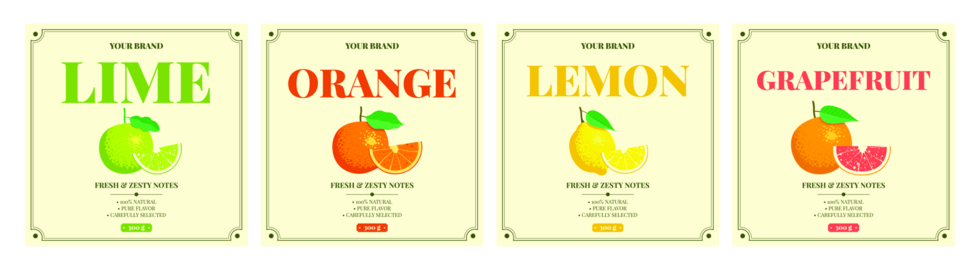 Grapefruit, lime, orange, lemon label design set. Fresh bright t