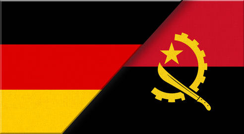 Double flag of Germany and Angola on fabric texture