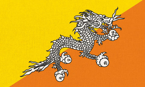 National flag of Bhutan on fabric texture. Bhutanese flag 3D illustration