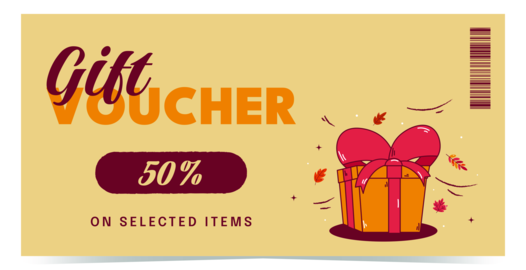Retro gift voucher template with gift box and ribbon decoration