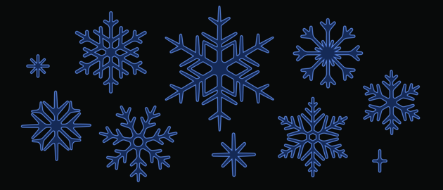 Snowflakes winter design elements set of blue ice crystals and star shapes