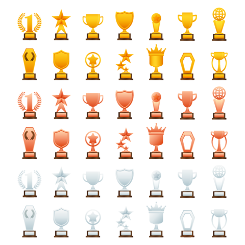 Gold silver bronze trophy award icon set