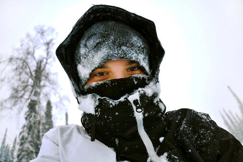 Portrait of Woman Snowboarder Skiing in Snowy Mountains Winter in sport Resort