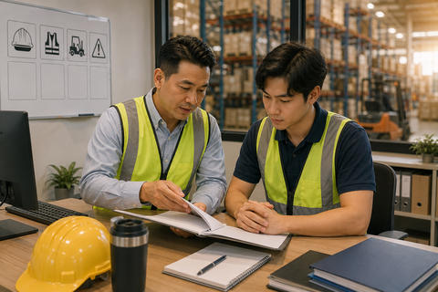 Warehouse Office Discussion Between Two Workers
