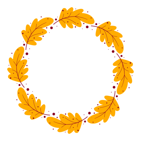 Autumn foliage round frame on white background