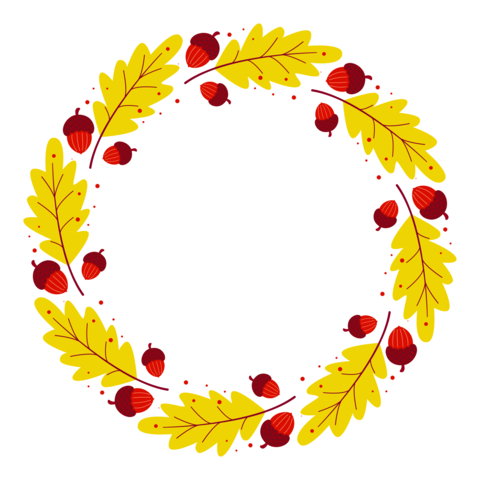 Template of round autumn frame made of acorns and leaves
