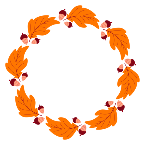 Template of round autumn frame made of acorns and leaves