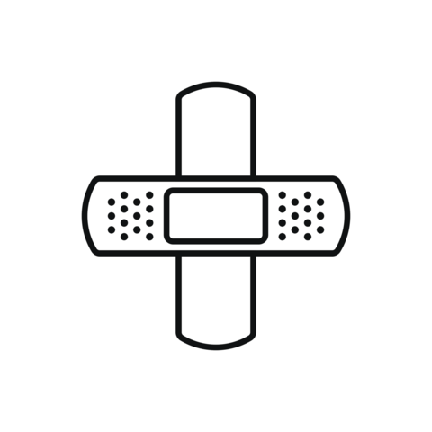 Adhesive plaster icon in flat stroke outline style. Elastic medical bandage vector illustration on