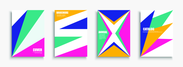 Collection of vector colorful posters with abstract geometric print. Creative business presentation