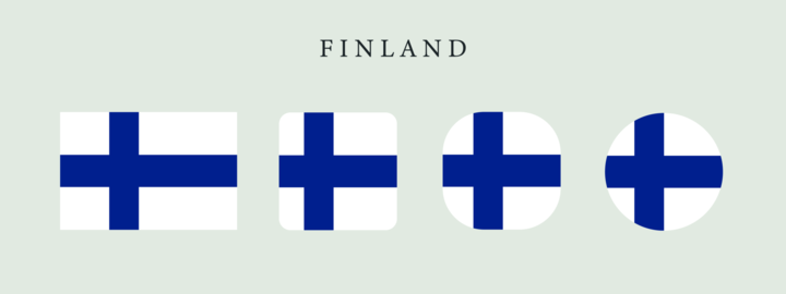 Finland national flag set in original proportion and different shapes styles. Official Finnish