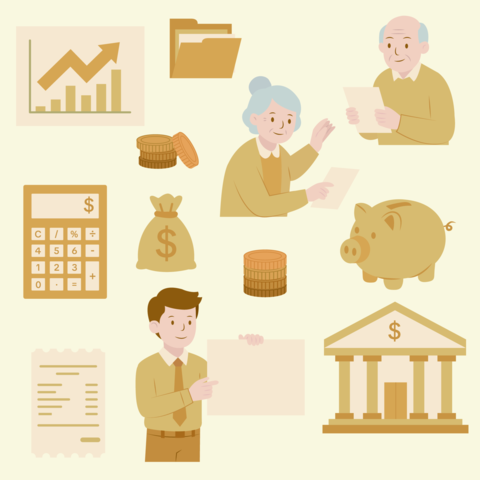 Flat vector illustration set of financial and retirement planning