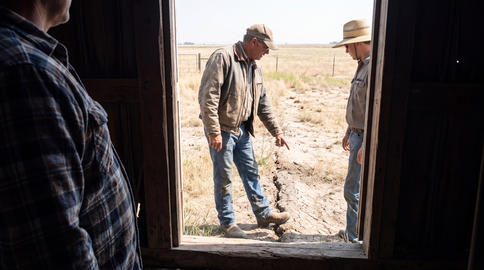 Farmers Assess Dry Pasture Conditions From Barn Edge Conversation