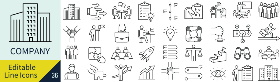Monochrome Company Line Icon Set