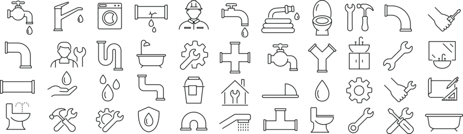 Monochrome Plumbing Line Icon Set